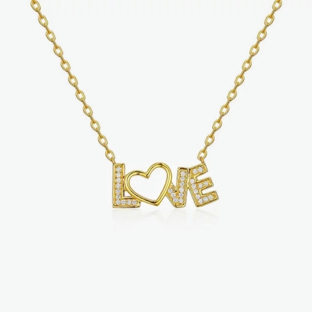 AAQUATIF LOVE Script Necklace 925 Sterling Silver 18k Gold Rhodium Heart Pendant
